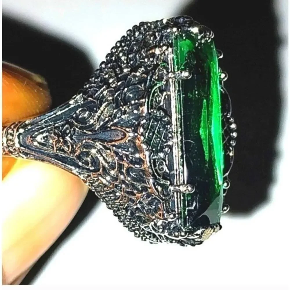 Vintage hand crafted brass inlaid oval cut ring sz 7